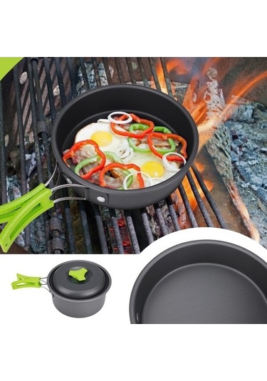 Ulzyvf Yürüyüşü Yapışmaz Tencere Tavalar Sırt Seti - Kompakt Kamp Ekipmanı Gümüş