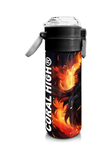 Coral High Kids Siyah Aslan Desenli Pipetli Ve Direkt İçim Çelik Termos 500 Ml 31871 Siyah