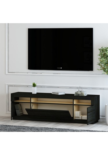 T005 Asil Led Işıklı Tv Sehpası Ahşap Siyah Siyah