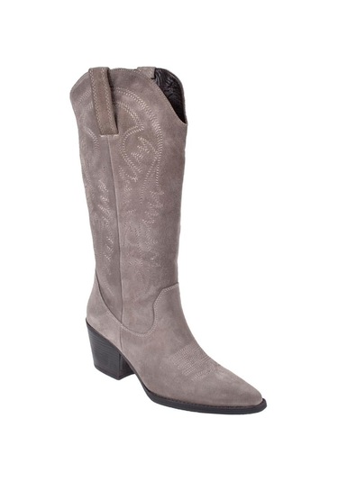 Pullman Hakiki Deri İşlemeli Western Kadın Çizme Plm-011 Vizon Süet Vizon Süet