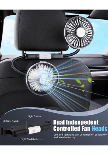 Yifomall Araba Arka Koltuk 360 Döner Usb Fan - 3 Hızlı Çift Başlı Led Işıklı Soğutucu, 12v/24v Uyumlu, Kolay Kurulum