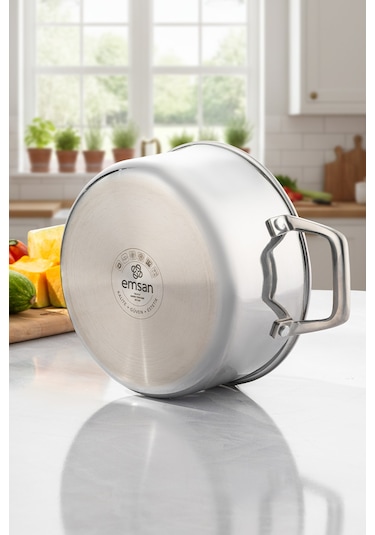 Emsan Pro Tri Ply Derin Tencere Çelik 24 Cm Gümüş