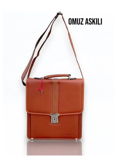 Deri Evrak Çantası Anahtar Kilitli A4 Uyumlu Taba