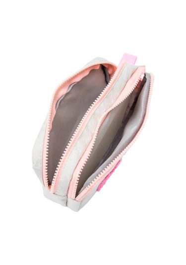 01108 Taş Rengi Pembe Fermuarlı Su Geçirmez Bondit Kumaş Peluş Baskılı Çift Gözlü Kalemlik