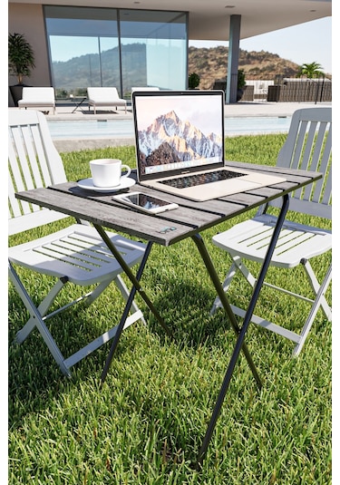 Bino Katlanır Yükseklik Ayarlı Ahşap Kamp Masası Piknik - Balkon - Mutfak Masası Siyah