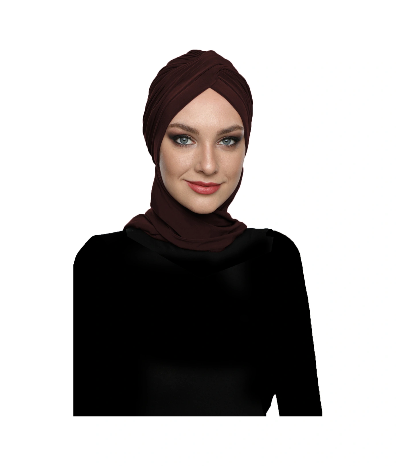 Çapraz W Atkılı Kahve Hazır Türban Tesettür Bone Kahve
