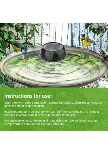 Mufunye Güneş Enerjili Suları Karıştırıcı, Akvaryum Ve Kuş Havuzu Dalgaları Oluşturucu, Batarya Gerektirmeyen, Siyah, 5v 0.5w Panel Ve Ayaklı