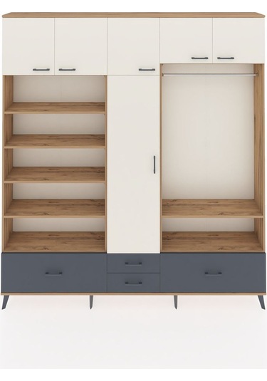 Arges Dolap 18 Raflı 4 Çekmeceli Tek Askılı 220x30x243 Çam-aytaşı/antrasit Aytası/antrasıt