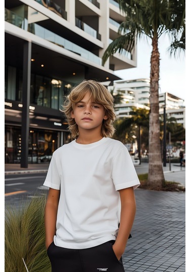 Beyaz Çocuk T-shirt Kız Erkek Unisex %100 Pamuk Beyaz