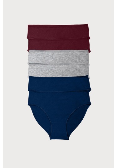 Malabadi Kadın Bordo Gri Lacivert 6 Lı Paket Modal Dar Kalıp Ara Bel Slip Külot 187 Bordo-gri-lacivert