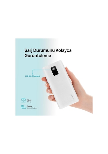 Ttec Powerslim Trio LCD 10.000 MAh PD 22.5 W Dahili Kablolu Taşınabilir Powerbank