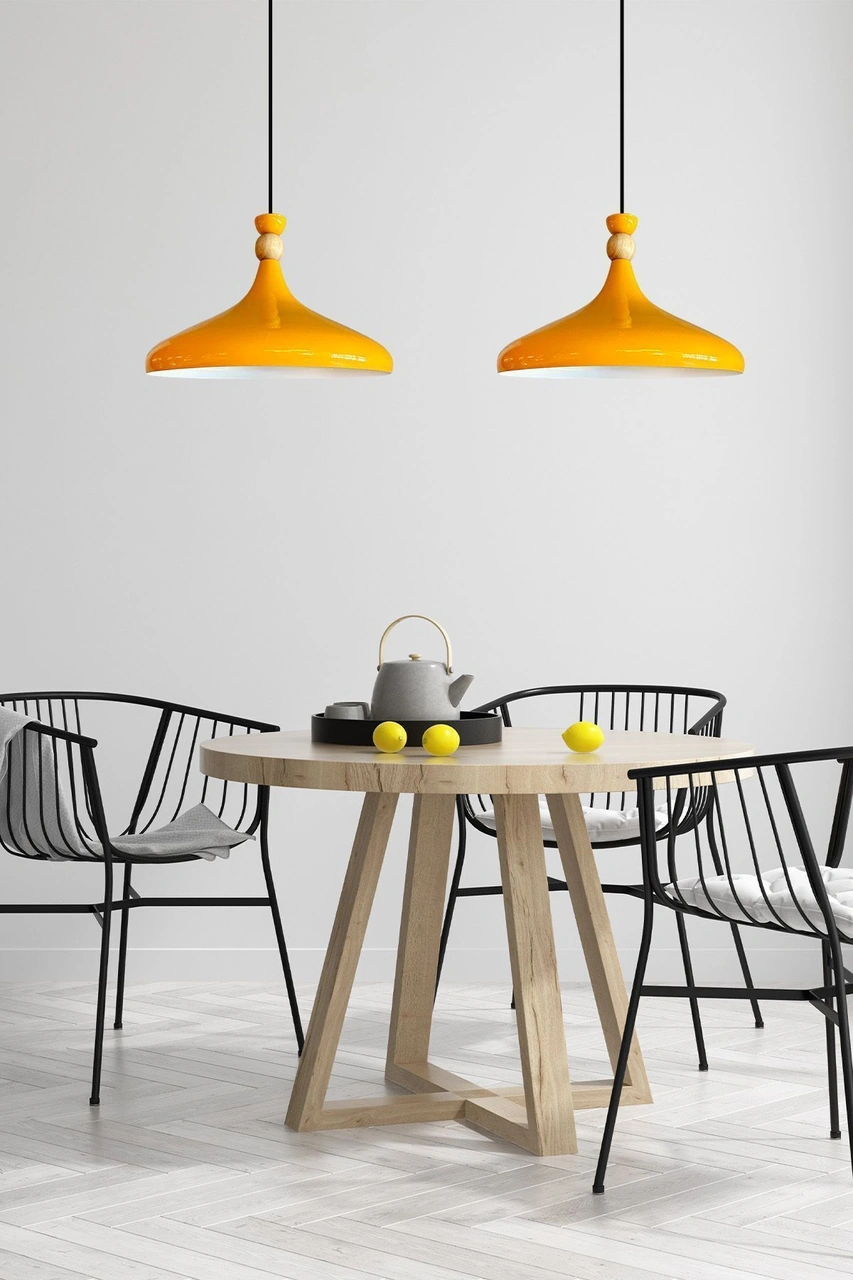 Sarı Ahşap Şapka Tekli Avize Sarkıt Salon Mutfak Cafe Butik Lamba Aydınlatma Avizeler SARI