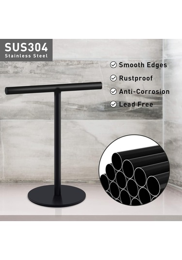 Teltree Sus304 Paslanmaz Çelik Mat Siyah 4 Kanca T Tipi Havlu Rakası - Dürtme Yok Kurulum, Evde Ve Mutfakta Kullanıma Uygun, Düşük Kayma Temel Siyah