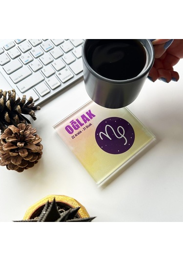 Decorita Cam Bardak Altlığı Burçlar - Oğlak Burcu 4'lü Takım Çok Renkli