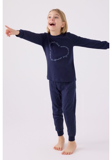 Kız Çocuk Lacivert Uzun Kol Pijama Takım Lacivert