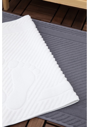 Leoline %100 Pamuk Premium 2'li Ayak Havlusu - Beyaz - Antrasit Beyaz - Antrasit