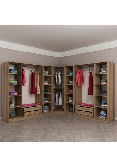 Minar Kale 9 Kapaklı 4 Ç Köşe Dolap Dore Antrasit 210cm Çok Renkli