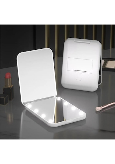 Valkyrie 8 Led Işıklı Katlanır Makyaj Aynası Beyaz