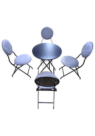 Gri Kumaş Metal Bahçe Takımı - 4 Sandalye + 1 Masa