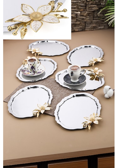 6 Adet Oval Papatya Kahve-çay Servis Ve Sunum Tepsisi 25x20 Cm