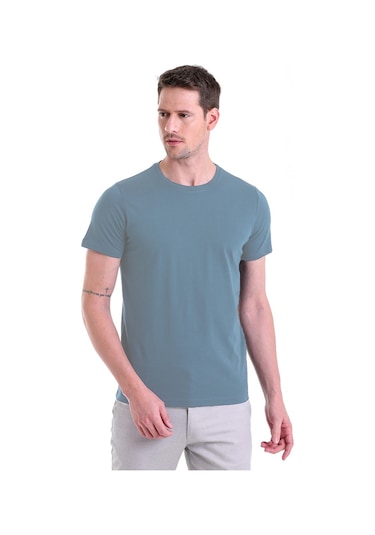 Hatemoğlu Regular Fit Pamuk Bisiklet Yaka Düz Erkek Tişört İndigo
