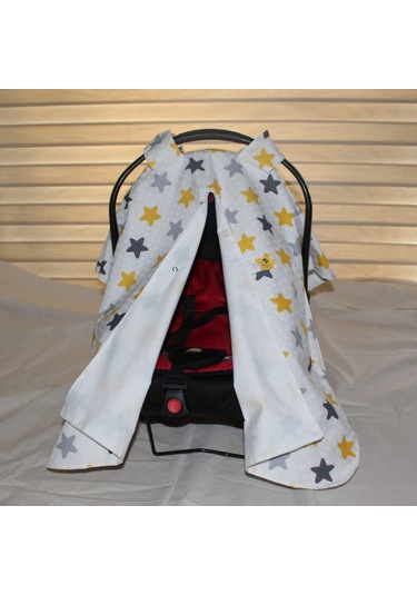 Bebek Puset Örtüsü Çift Katlı Astarlı Puset Örtüsü Sarı Yıldız Desenli Çıt Çıtlı Puset Örtüsü Açık Sarı