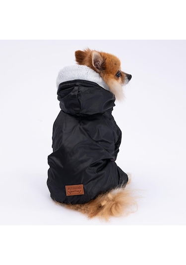 Pettrend Siyah Kürklü Tulum Küçük Irk Köpek Yağmurluğu