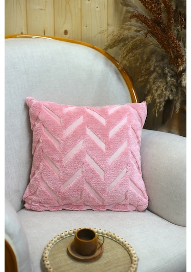 Chevron Welsoft Jakarlı Dekoratif Kırlent Kılıfı 43x43 Cm - Ztchevron Pembe