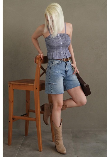 Madmext Saks Ayarlanabilir Askı Pötikareli Crop Mg2371 Saks
