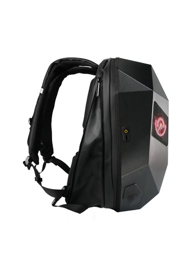 Led Kırmızı Göz Maskeli Akıllı Sırt Çantası - Sert Kasa, Usb Şarj Girişli Teknolojik Çanta Siyah