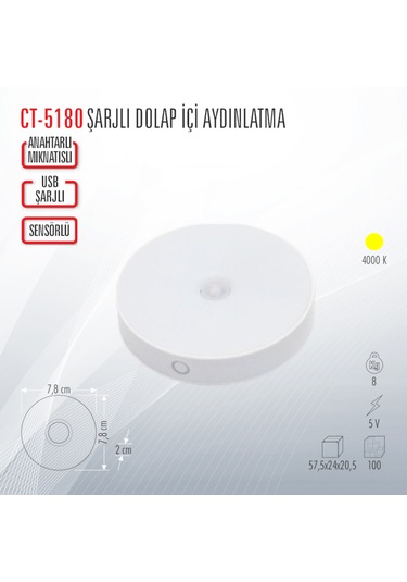 Cata Ct-5180 Şarjlı Dolap İçi Aydınlatma 10 Adet Beyaz