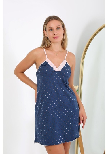 Akbeniz Kadın Büyük Beden İp Askılı Gecelik 98514 Lacivert