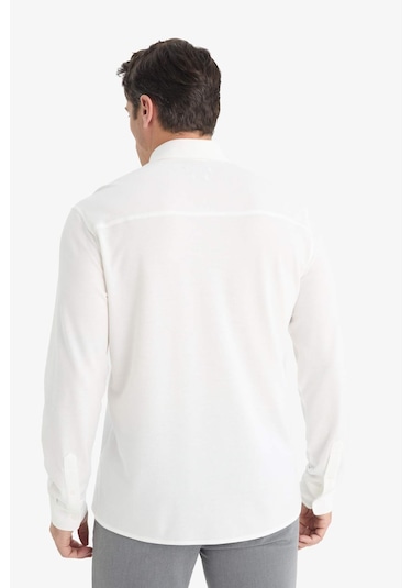 Defacto Regular Fit Polo Yaka Penye Uzun Kollu Gömlek E8067ax25auer105 Ekru