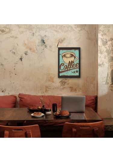 Retro Eskitme Coffee Tabela Tablosu Vintage Mavi Kahve Fincanı Poster Kafe Mutfak Dekor