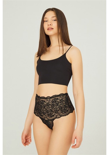 Dantelli Lastik Detaylı Yüksek Bel Kadın Tanga 3'lü Paket Külot - 3 Renkli - 3 Çok Renkli