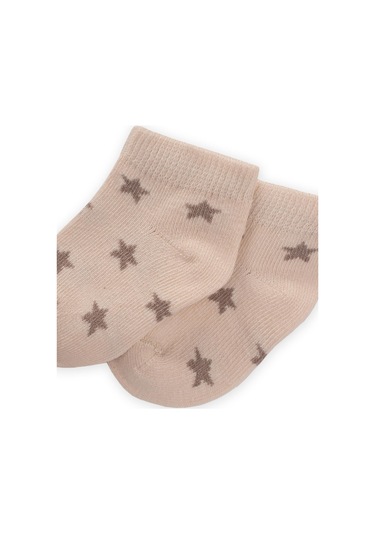 Cigit Yıldız Desenli Bebe Patik Çorabı 0-4 Yaş Kum Kum