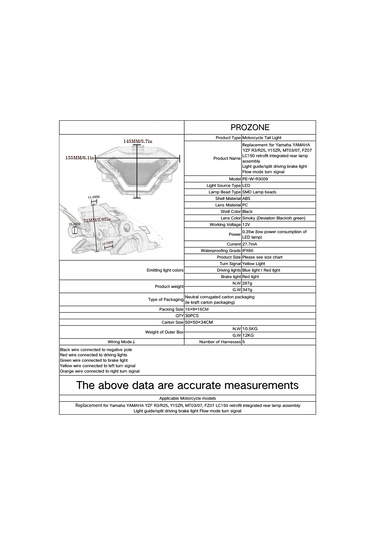 Yifomall Yamaha Yzf R3 R25 Mt07 İçin Led Arka Stop Lambası - Dumanlı Gri, Ipx66 Su Geçirmez