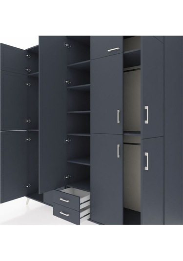 Kronos Dolap 10 Raflı 2 Çekmeceli 4 Askılı 220x59x243 Antrasit-antrasit/antrasit Antrasıt/antrasıt