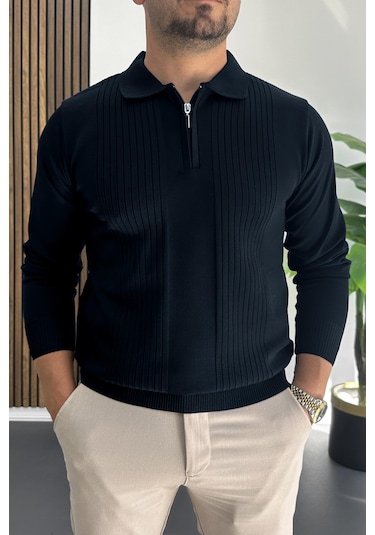 Erkek Çizgi Desenli Normal Kalıp Kazak Lacivert Edw422 Lacivert