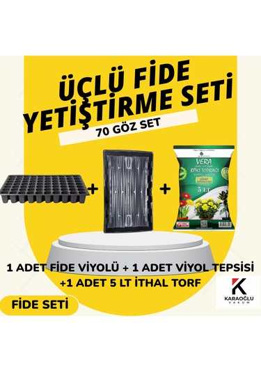 Fide Viyolü Viyol Tepsisi Ithal Torf Üçlü Set Fide Yetiştirme Seti Seçim Yapınız 70 Göz Kare