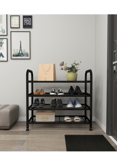Metallica Concept Çağla 4 Katlı Metal Düzenleyici Çok Amaçli Raf Ayakkabılık Siyah