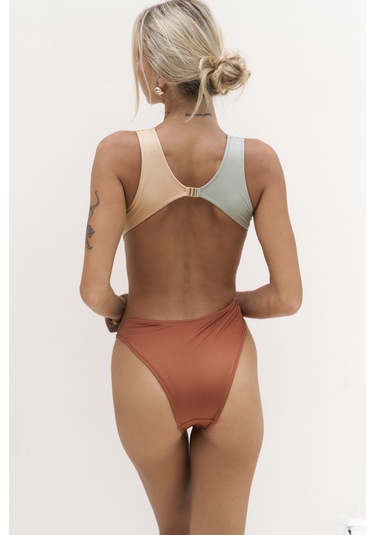 Zahra Renk Bloklu Kiremit Mayokini Çok Renkli