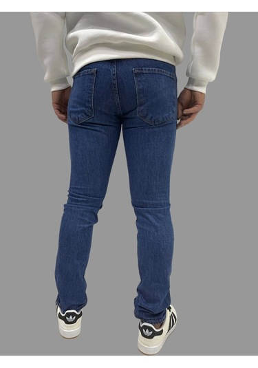 Erkek Dar Paça Düz Newone Koyu Mavi Kot Pantolon Koyu Mavi