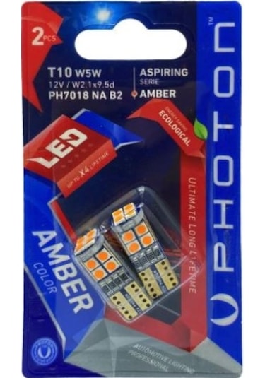 Photon T10 W5w 12v Amber 12 Led Aspırıng Serıe 2 Li Blister