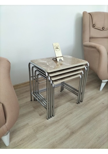 Evko Mobilya Buket Sehpa, 4'lü Zigon Sehpa, Dörtlü, Krom-kapiçino