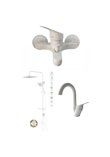 Armour Armatür Banyo Batarya Seti Beyaz Beyaz