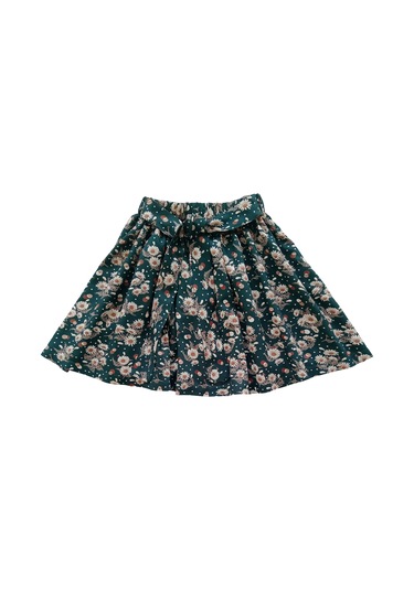 Papatya Desenli Çocuk Etek - Koyu Yeşil Pamuklu Viskon Kumaş Papatya Yeşil