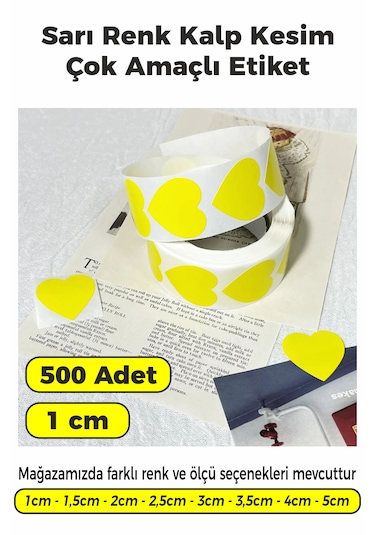 Sarı Renk Kalp Kesim Sticker Etiket 1cm - 500 Adet Sarı