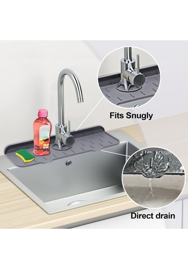 Yaleker Gri Silikon Lavabo Damla Tutucu Mat - Lavabo Ve Mutfak Fıçısı İçin Su Toplayıcı, Sıfır Islak Tezgah, Pratik Kullanım Gri