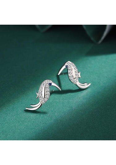 Yaratıcı Hayvan Gümüş Küpe Kadın Zamanı İçin Zarif Papağan Şekli Zirkon Küpe Parti Takı Yıldönümü Hediyesi S925 Gümüş Takı